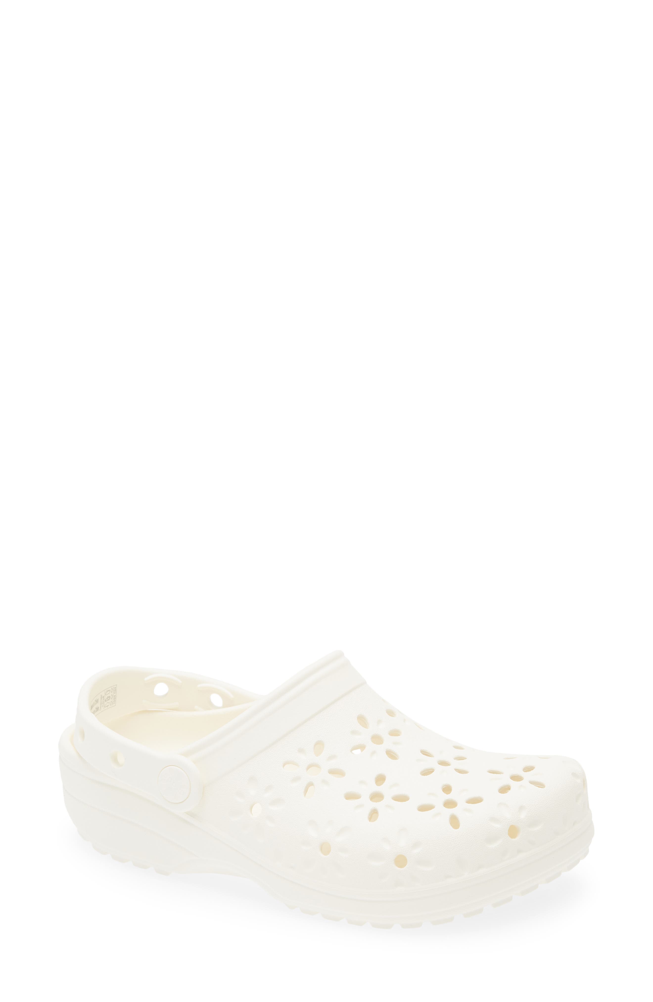 CROCS Classic Floral Cutout Clog, Main, color, Chalk