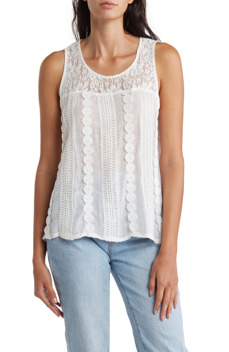 Forgotten Grace Mixed Media Crochet Lace Top, Main, color,