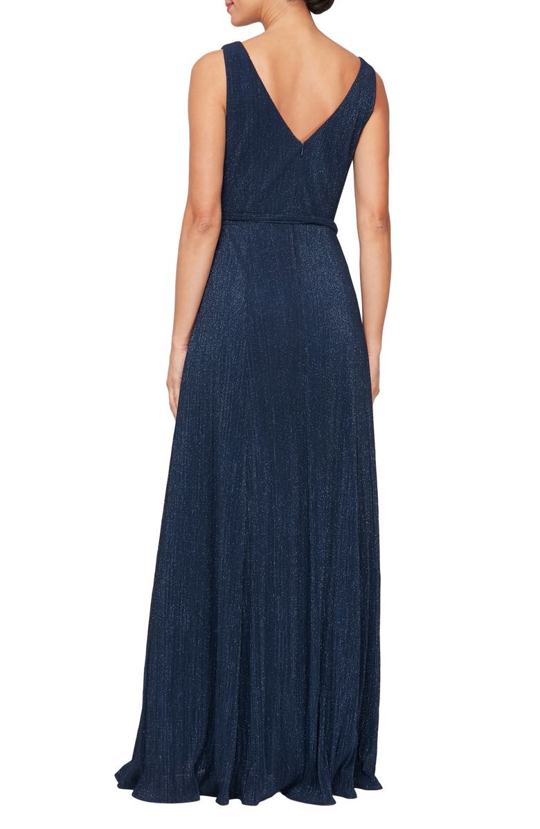 Alex Evenings Tie Waist Metallic Sleeveless Gown, Alternate, color, 