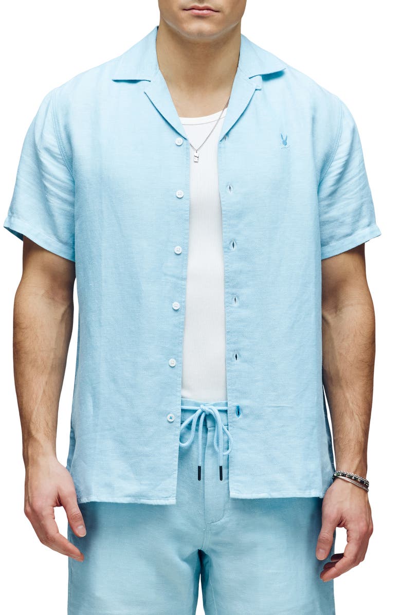 Psycho Bunny Windcrest Linen Blend Camp Shirt, Main, color, 