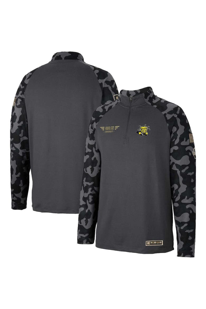 Men's Colosseum Charcoal Wichita State Shockers OHT Military Appreciation Long Range Raglan Quarter-Zip Jacket, Main, color, Charcoal