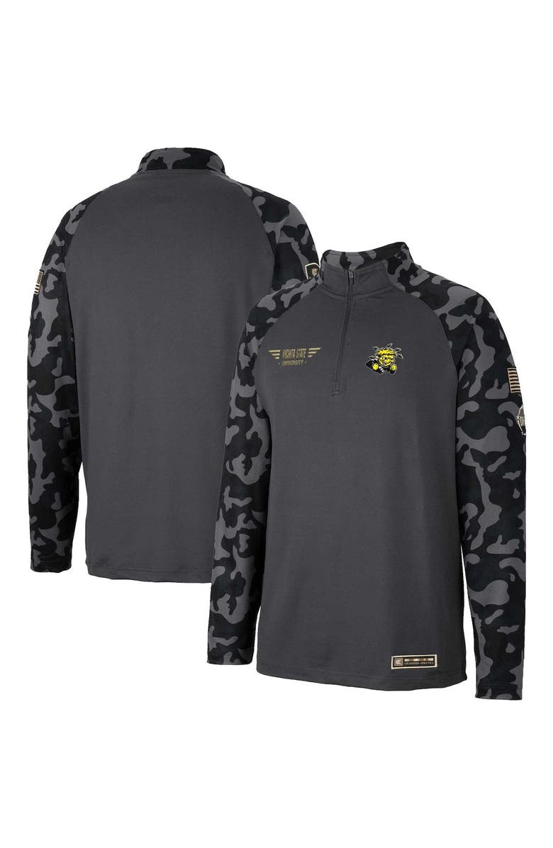 COLOSSEUM Men's Colosseum Charcoal Wichita State Shockers OHT Military Appreciation Long Range Raglan Quarter-Zip Jacket, Main, color, Charcoal