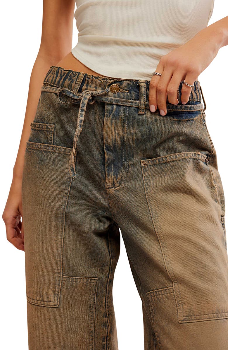 Free People Curvy Outlaw Wide Leg Cargo Jeans, Alternate, color, 