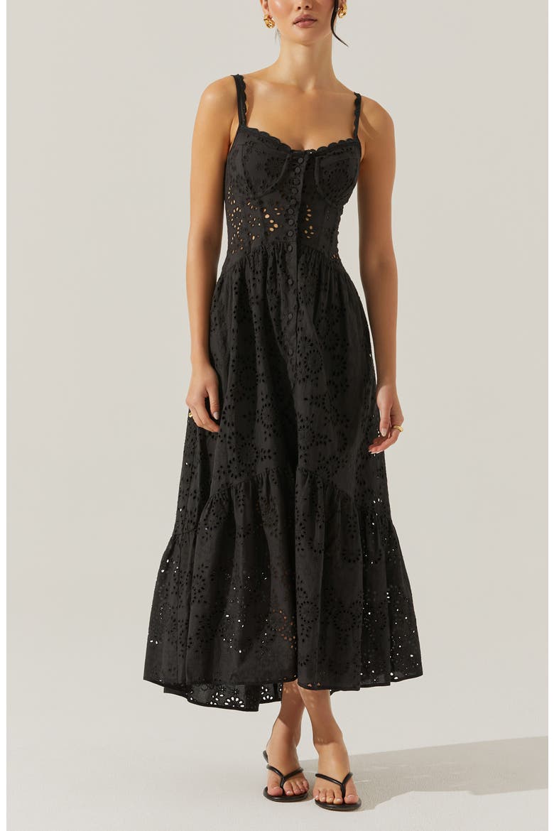Yamila Cotton Eyelet High-Low Dress, Alternate, color, BLACK