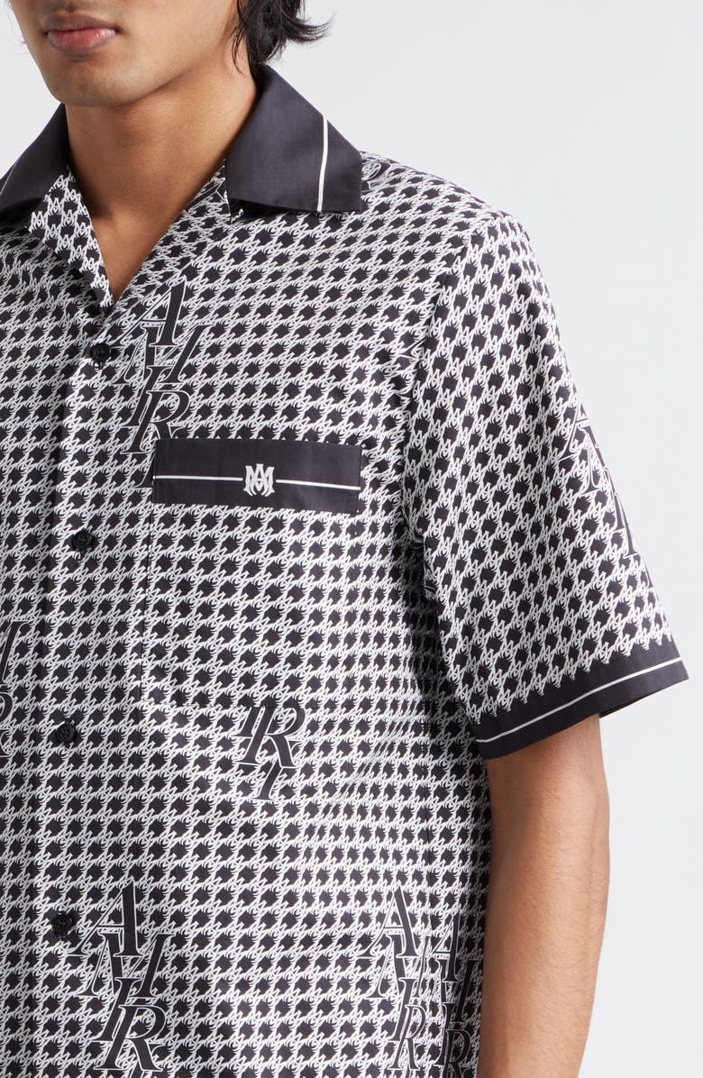 AMIRI Monogram Houndstooth Silk Twill Bowling Shirt, Alternate, color, 