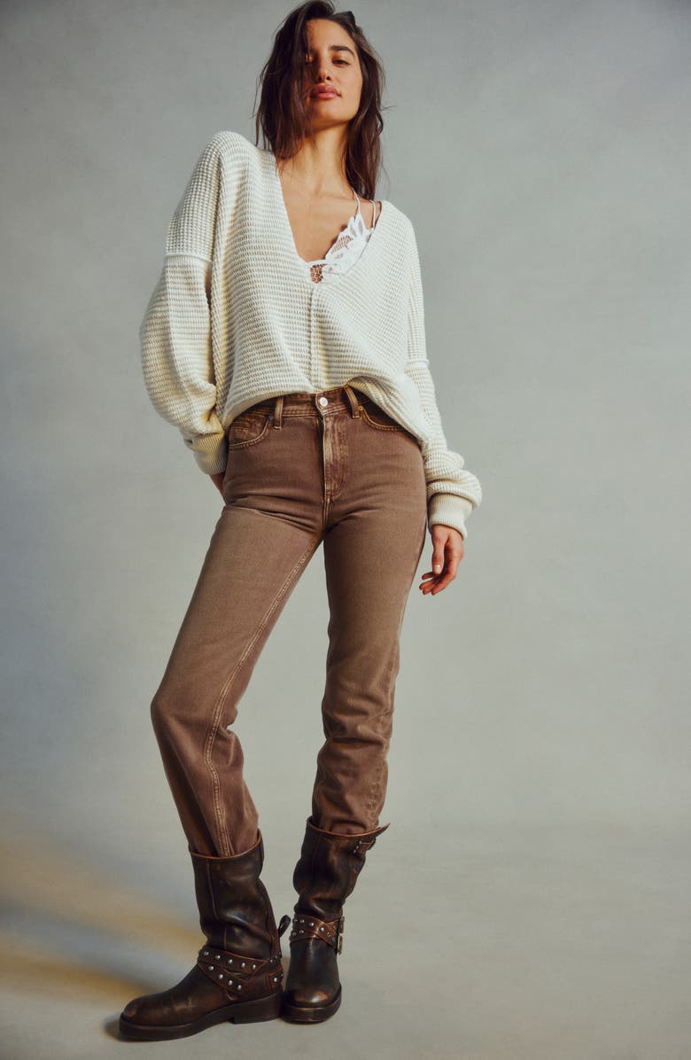 Free People Xena Slim Straight Jeans, Alternate, color, Chocolate Mousse