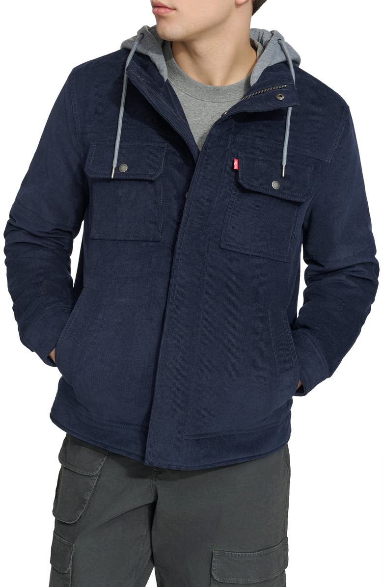 Levi's Hooded Corduroy Jacket, Main, color, Navy