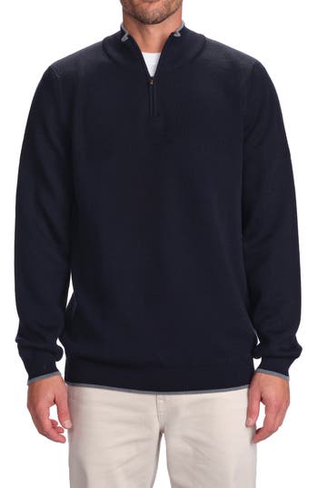Studio Garnet Los Angeles Quarter Zip Merino Wool Knit Pullover In Blue