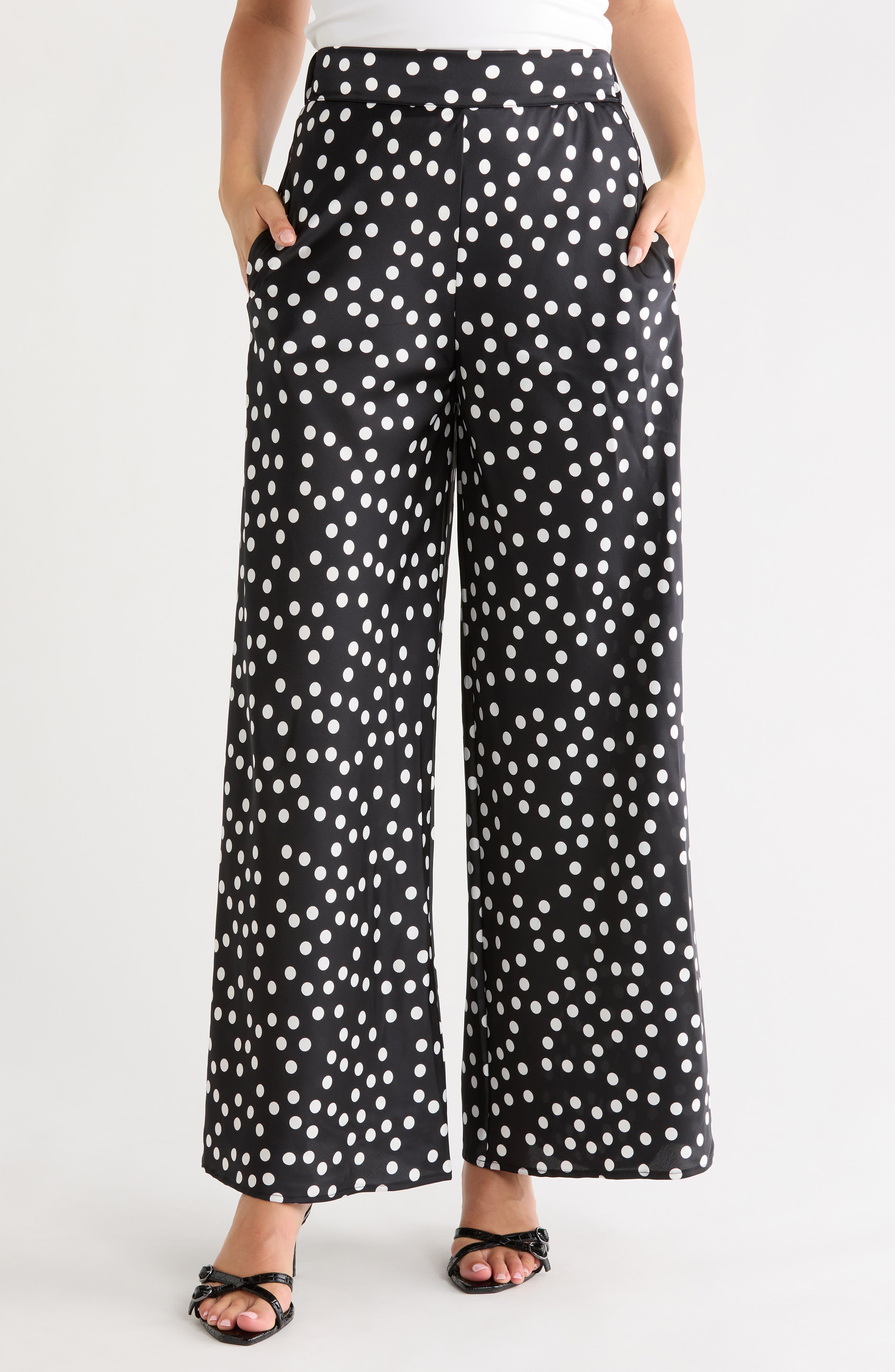 Renee C Polka Dot Satin Wide Leg Pants