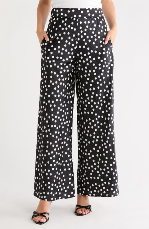 Polka Dot Satin Wide Leg Pants
