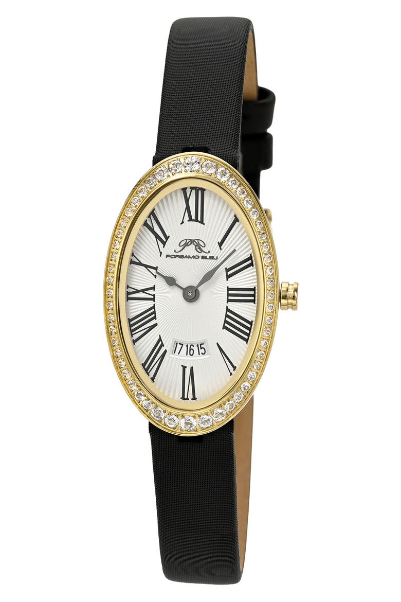 Women's Eloise Oval Guilloche Dial Topaz Leather Watch, Main, color, BLACK/ WHITE