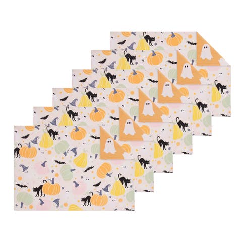 Boo Bash Halloween 100% Cotton Set Of 6 Placemats 14" X 20"