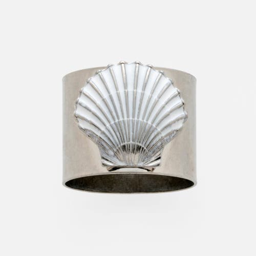 Joanna Buchanan Painted Shell Napkin Rings, Blue, Set Of Two In White