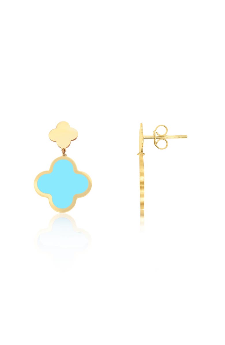 The Lovery Fine Jewelry Turquoise and Gold Clover Drop Earrings, Main, color, Turquoise