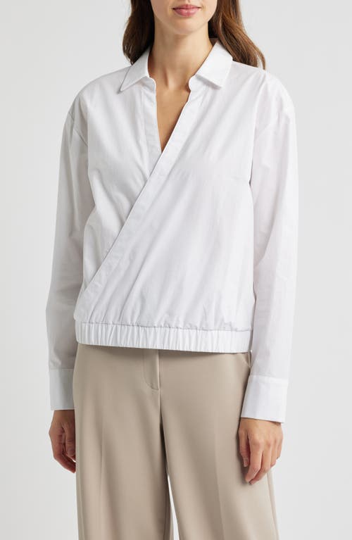 Tahari Asl Cotton Faux Wrap Top In Ivory