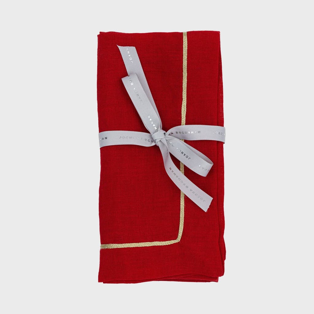 Joanna Buchanan Gold-tone Trim Linen Dinner Napkins, Set Of 2 In Red