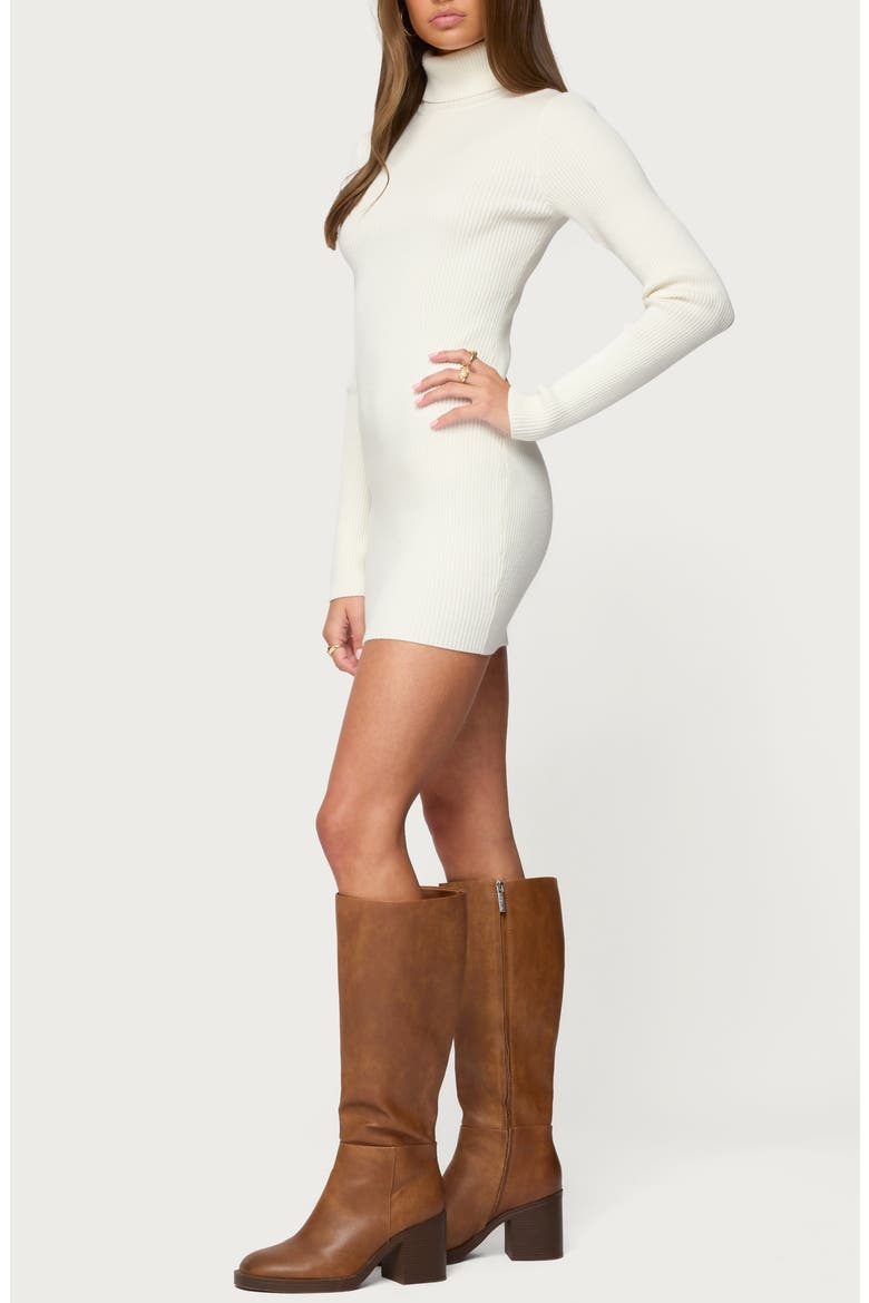 Turtleneck Long Sleeve Rib Sweater Minidress, Alternate, color, CREAM