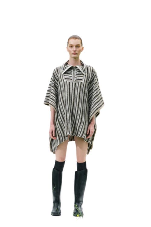 Labeca London Juniper Striped Wool Cape In Black
