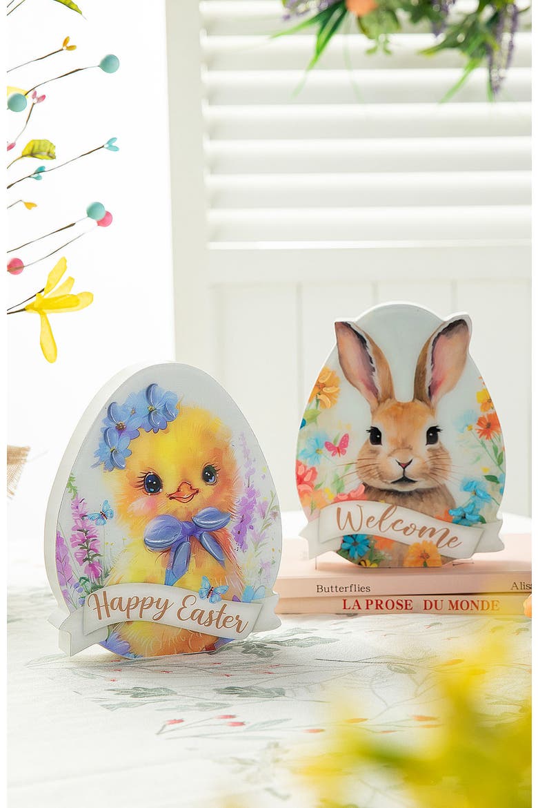 Set of 2 Easter Wooden & Epoxy Egg Chick Table Decor, Alternate, color, Pink