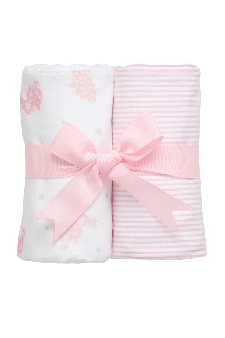 Print Set of Two Burp Cloths, Main, color, Bunny Print & Pink Seersucker