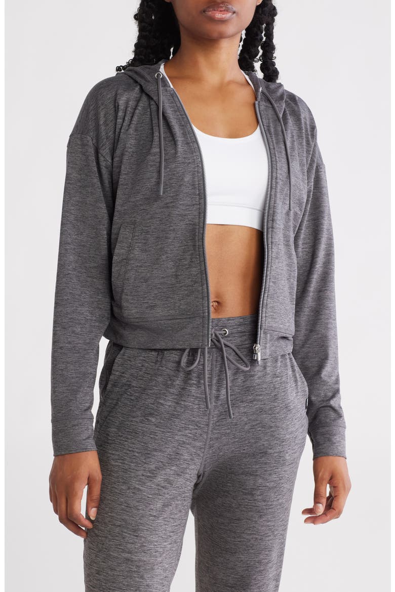 Space Dye Full Zip Crop Hoodie, Main, color, BLACK SPACEDYE MULTI