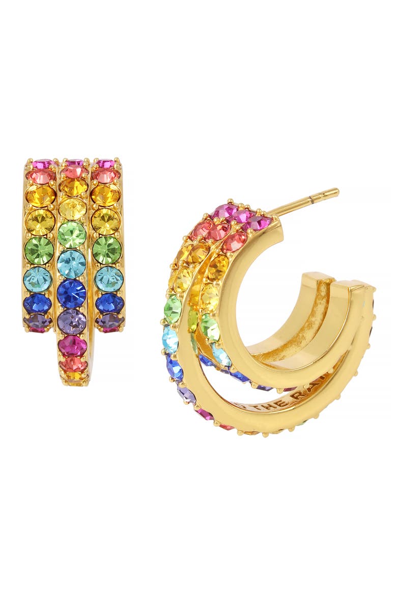 Three Row Pavé Hoop Earrings, Main, color, RAINBOW MULTI