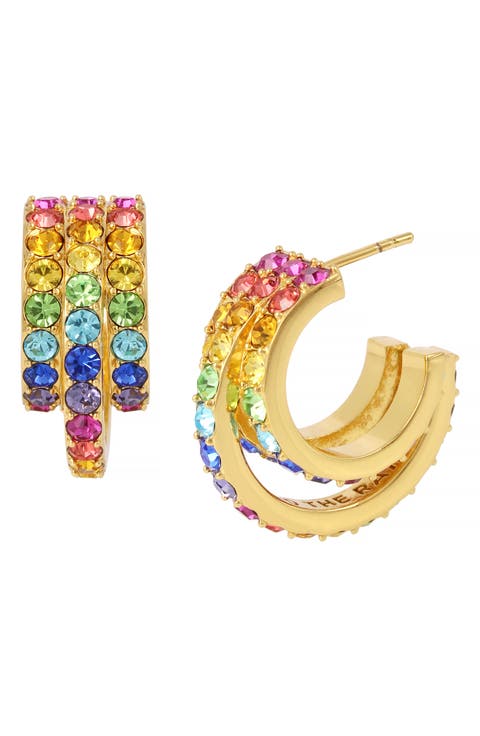 Three Row Pavé Hoop Earrings