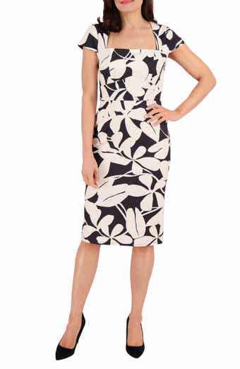 London Times Square Neck Cap Sleeve Sheath Dress