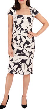 London Times Square Neck Cap Sleeve Sheath Dress