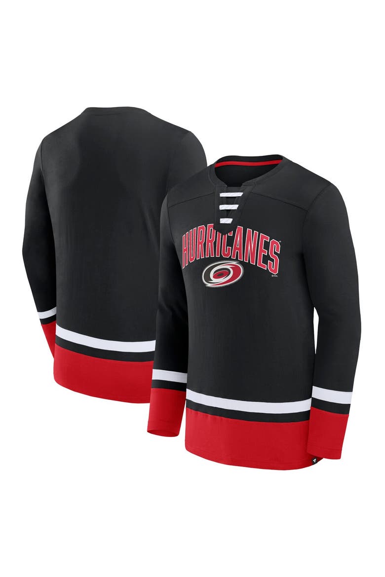 Men's Fanatics Branded Black Carolina Hurricanes Back Pass Lace-Up Long Sleeve T-Shirt, Main, color, Black