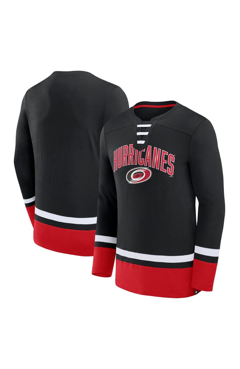 FANATICS Men's Fanatics Branded Black Carolina Hurricanes Back Pass Lace-Up Long Sleeve T-Shirt, Main, color, 