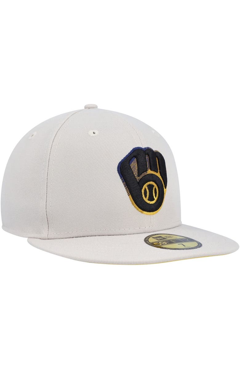 New Era Men's New Era Khaki Milwaukee Brewers Stone Dim Undervisor 59FIFTY Fitted Hat, Alternate, color, 