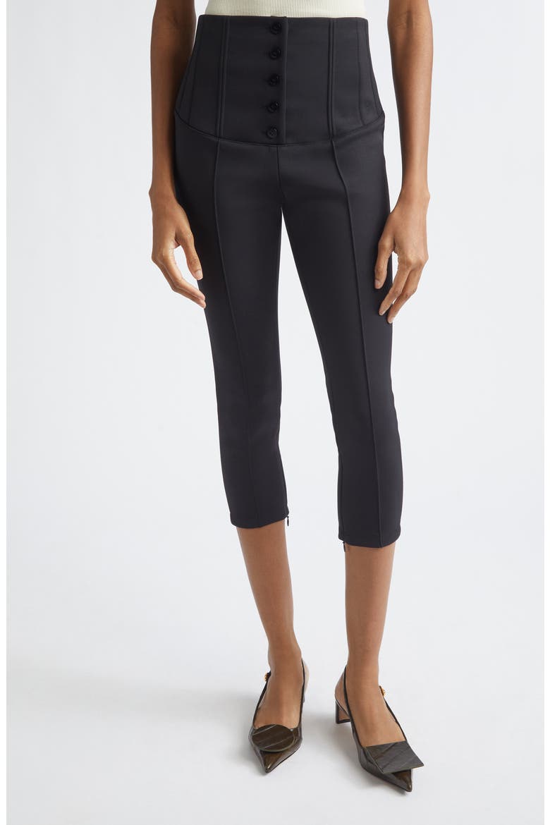 The Arlésien Stretch Blend Corset Capri Pants, Main, color, BLACK