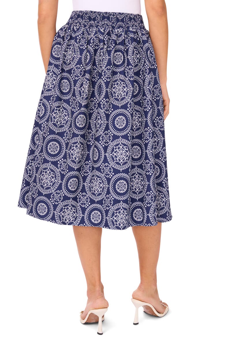 CeCe Cotton Poplin A-Line Midi Skirt, Alternate, color, Navy/ White