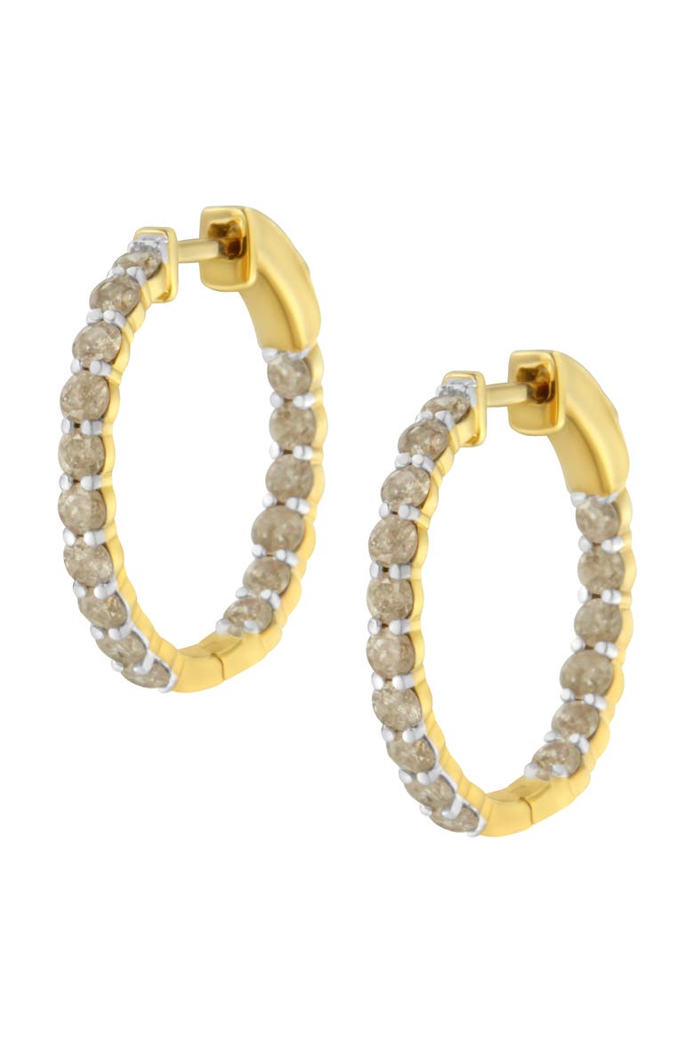 10K Yellow Gold Plated Silver Diamond Hoop Earrings, Alternate, color, Yellow