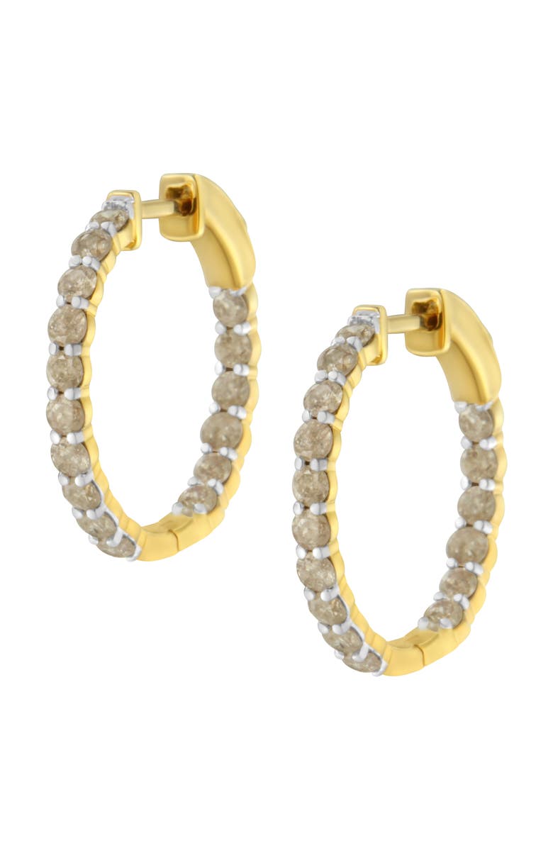 Haus of Brilliance 10K Yellow Gold Plated Silver Diamond Hoop Earrings, Alternate, color, Yellow