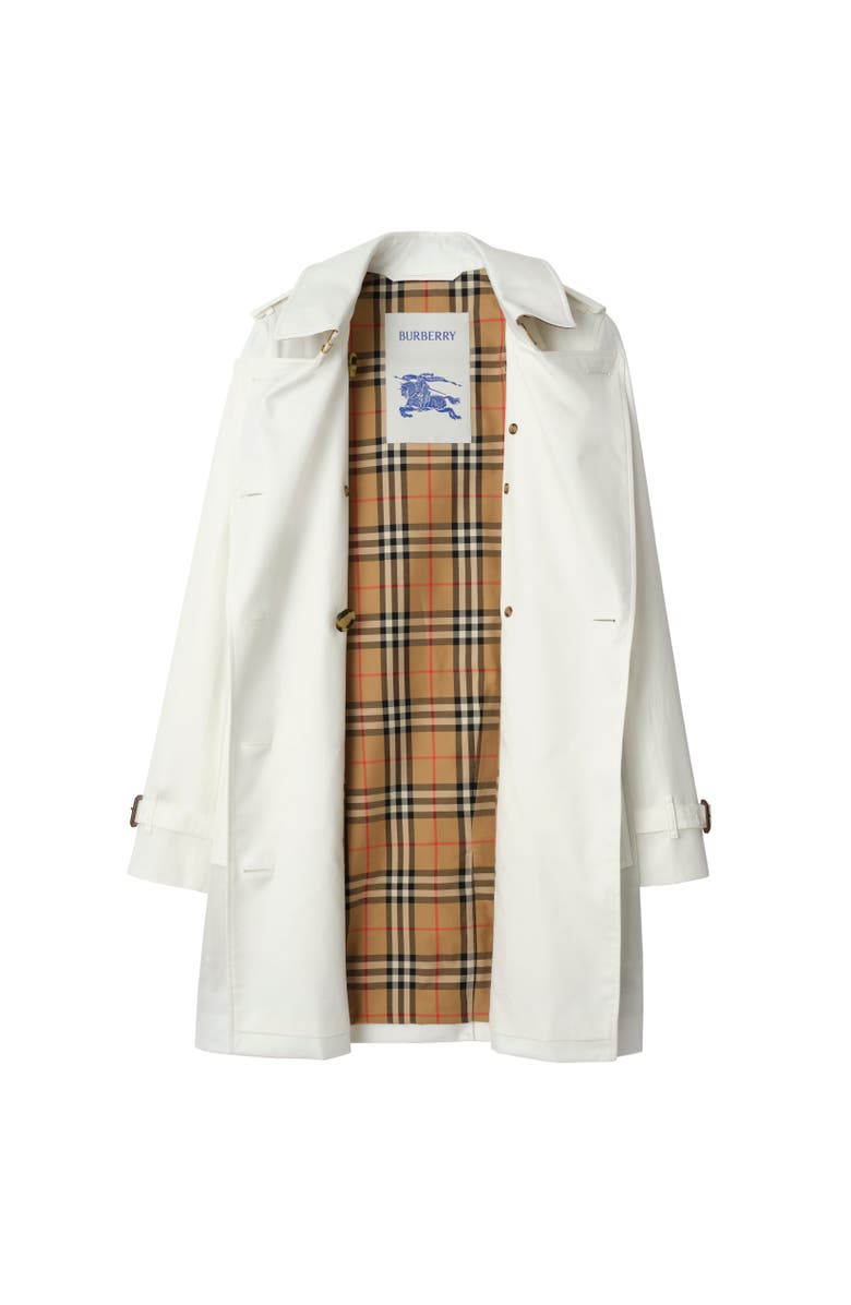 Burberry Short Tropical Gabardine Kensington Trench Coat, Alternate, color, Cotton White