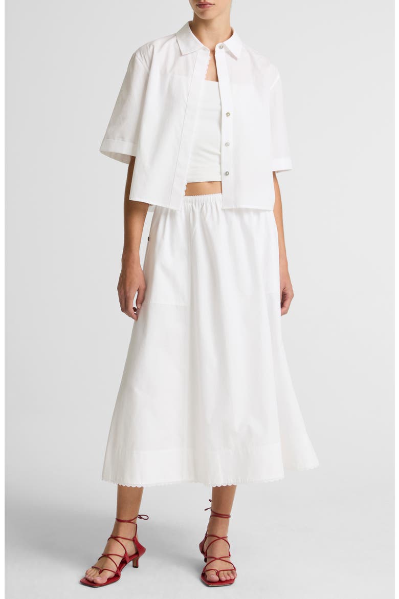 Scallop Detail Short Sleeve Cotton Button-Up Shirt, Alternate, color, OPTIC WHITE