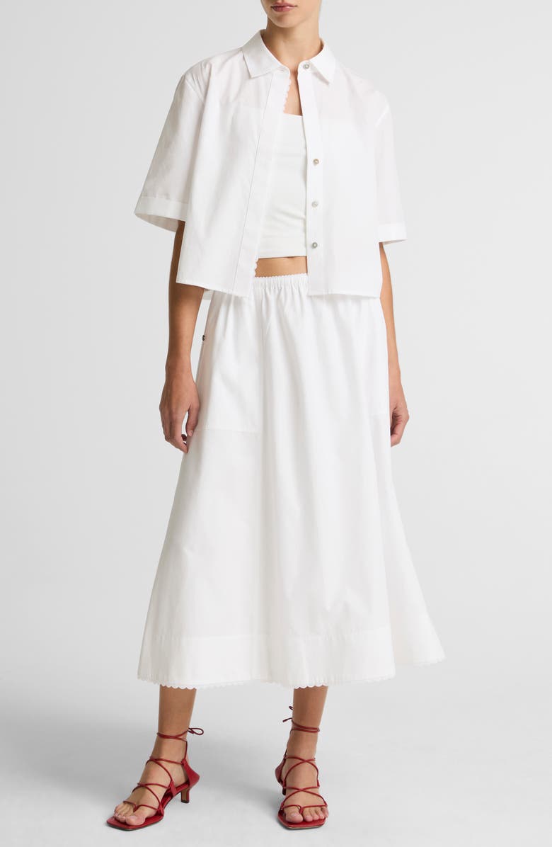 Vince Scallop Detail Short Sleeve Cotton Button-Up Shirt, Alternate, color, Optic White