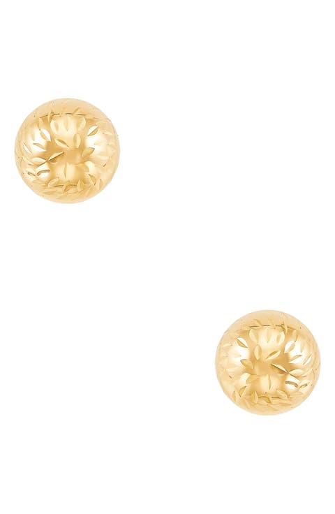14K Gold Swirl Cut Ball Stud Earrings