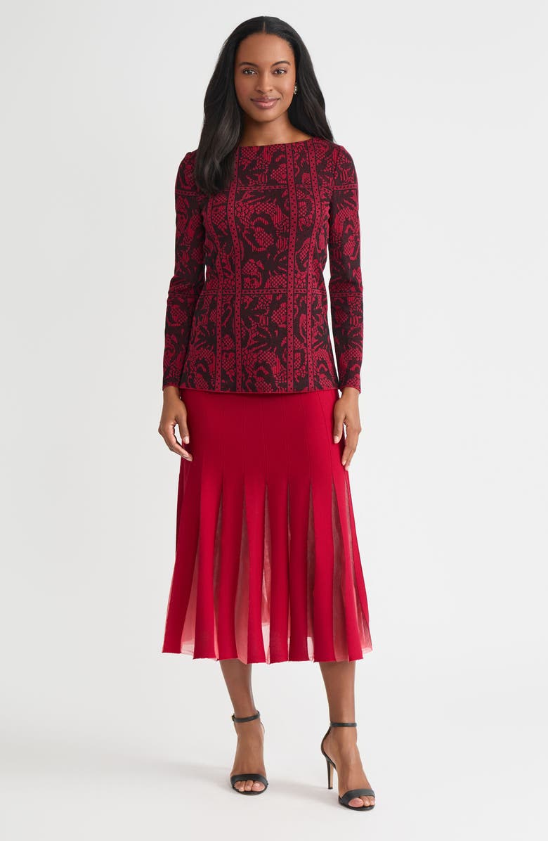 Misook Jacquard Pattern Soft Knit Tunic, Alternate, color, Scarlet Red/Black