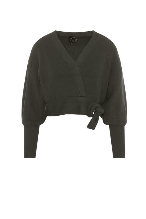 Sweater Knit Wrap Buckle Belt Cropped Cardigan