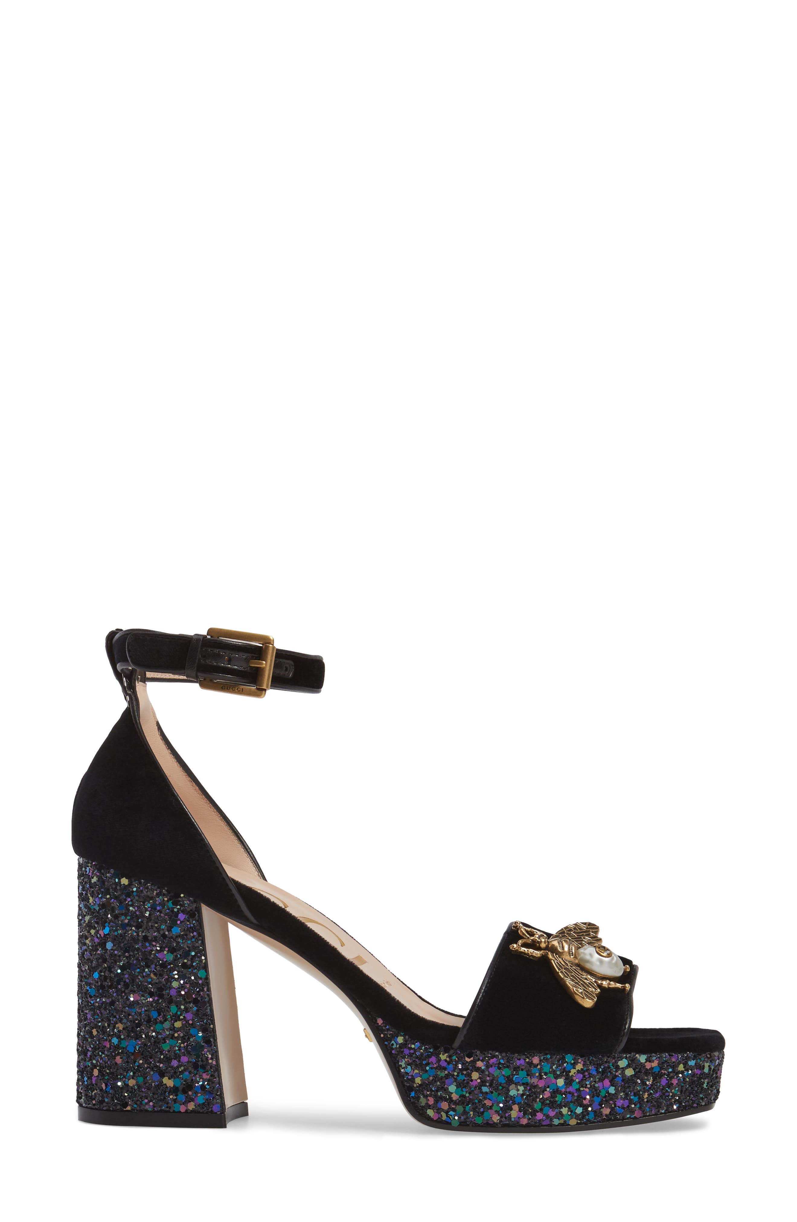 Gucci Soko Glitter Bee Platform Sandal, Alternate, color, 