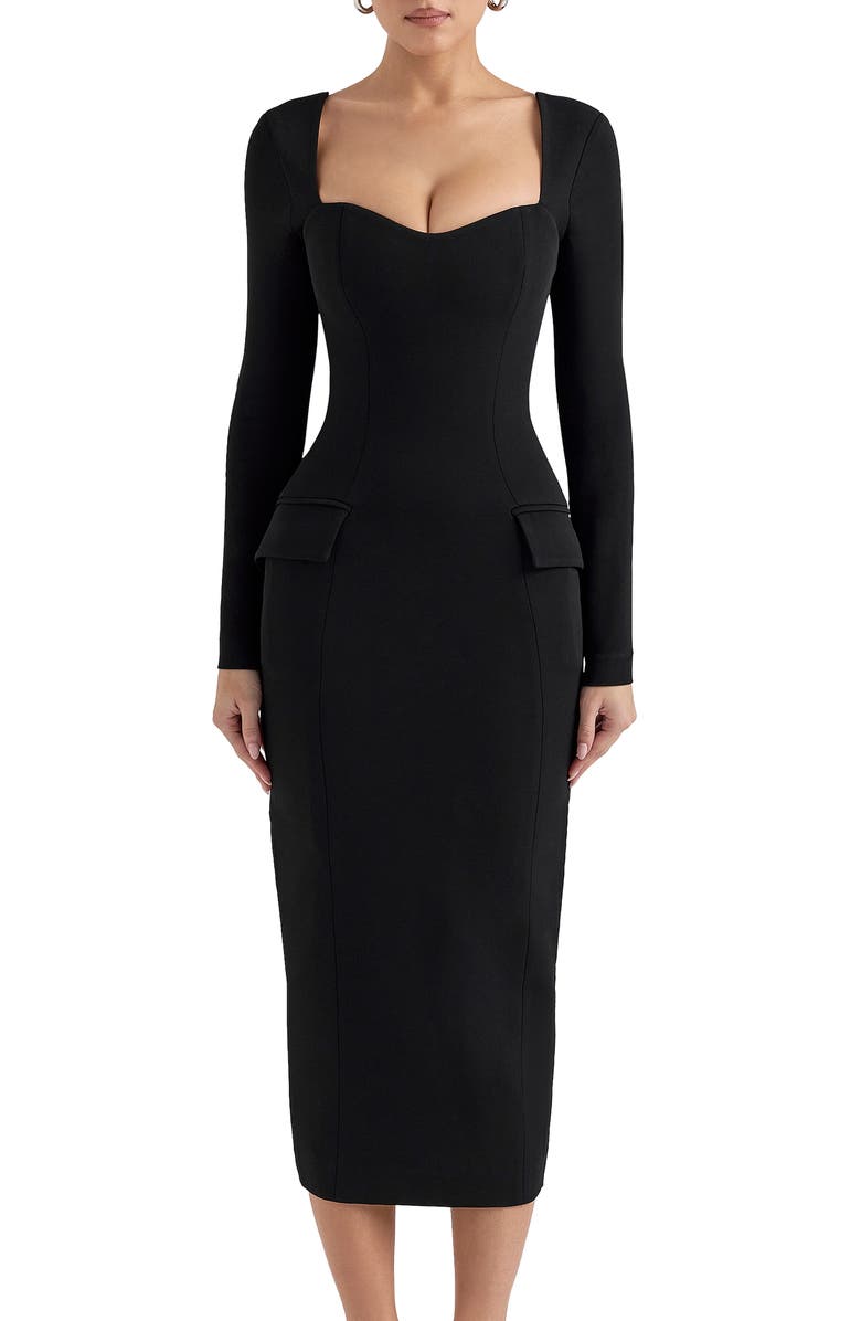 HOUSE OF CB Ella Long Sleeve Midi Dress, Alternate, color, Black