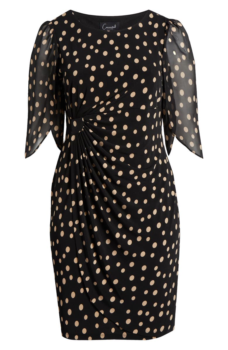 Connected Apparel Polka Dot Chiffon Sleeve Faux Wrap Dress, Alternate, color,