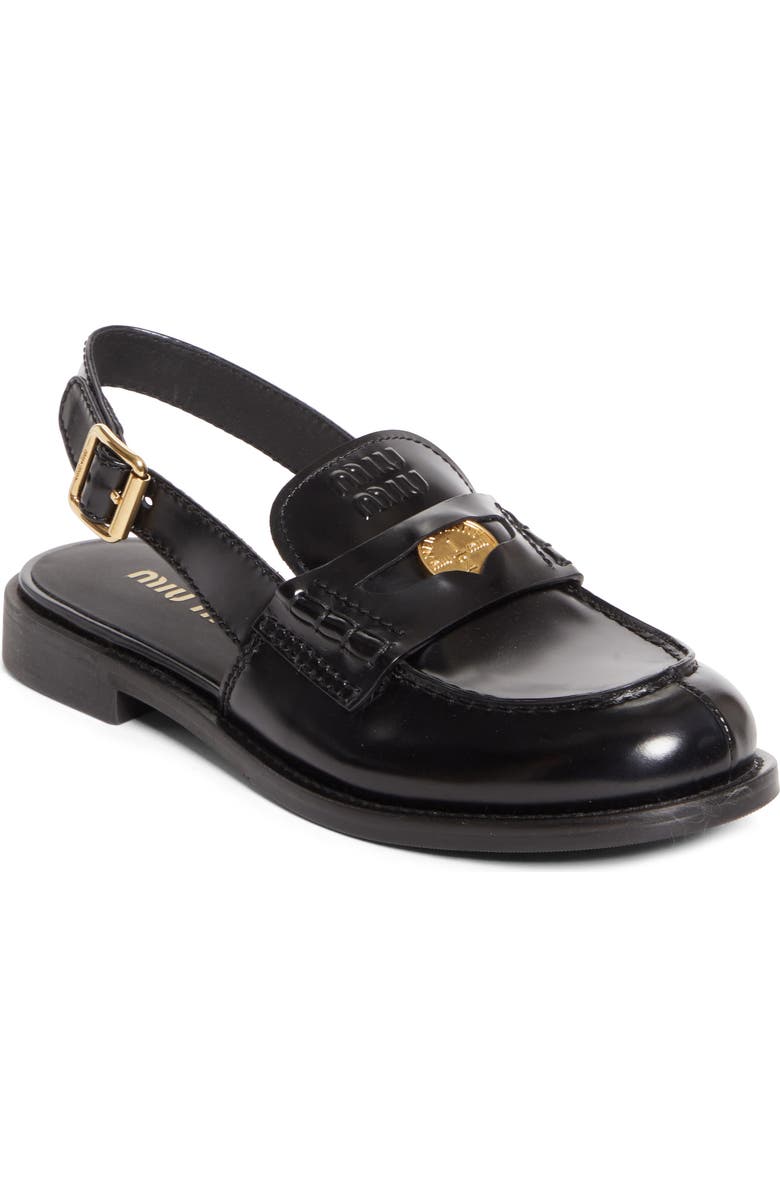 Miu Miu Slingback Penny Loafer, Main, color, Nero