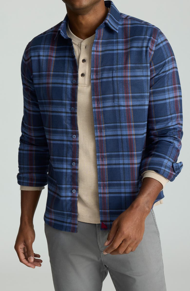 UNTUCKit Blanchard Plaid Performance Flannel Button-Up Shirt, Main, color, Navy