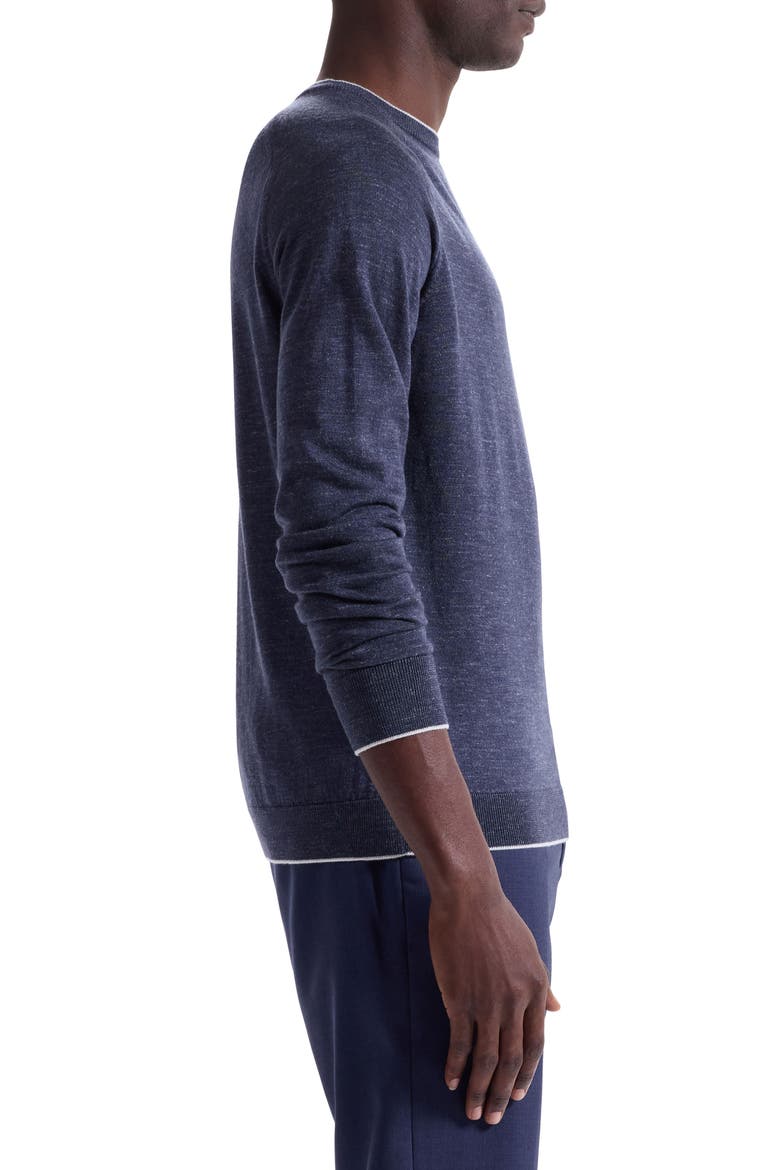 Tipped Merino Wool, Silk & Linen Crewneck Sweater, Alternate, color, NAVY