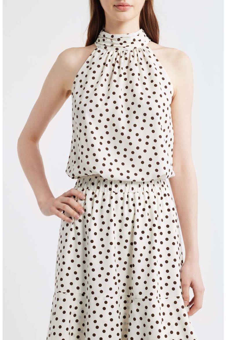 Shirred Neck Sleeveless Top, Main, color, WHITE DOVE/ DARK CHOCOLATE