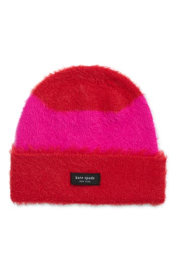 Kate Spade New York Awning Stripe Fuzzy Beanie In Multi